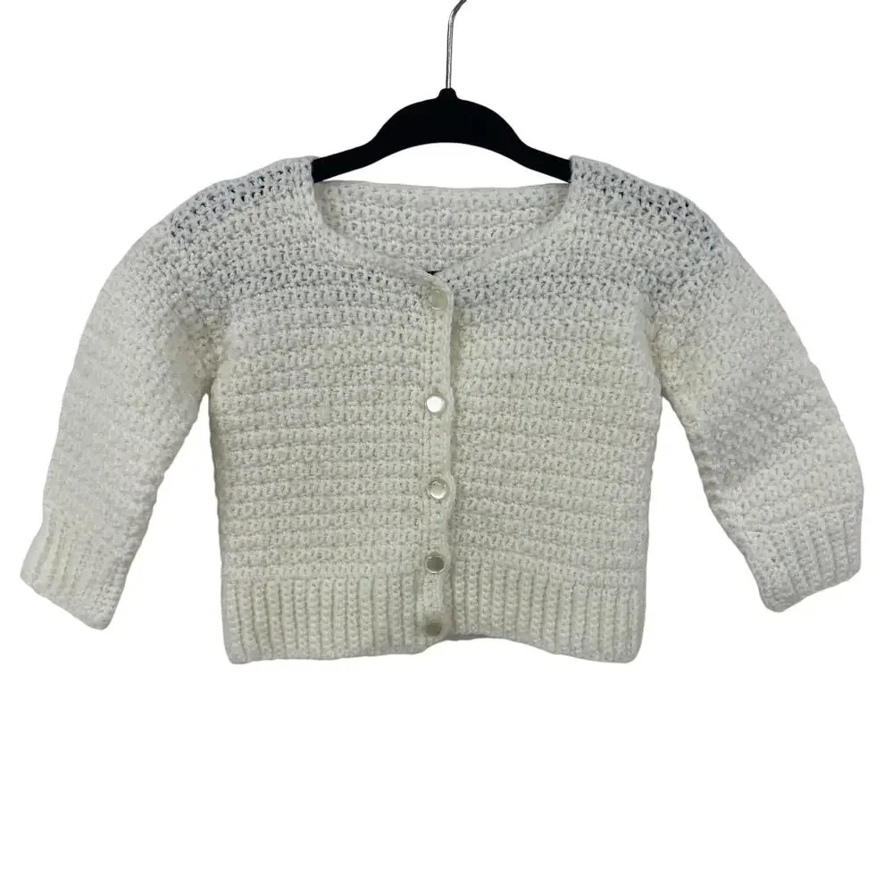 Vintage Handmade Cream Button Front Knit Cardigan Infant 0-3 Months?